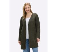 Longstrickjacke SHEEGO, Damen, Gr. 40/42, khaki, ecru, meliert, 55% Polyacryl, 36% Polyester, 5% Wolle, 4% Elasthan, unifarben, Strickjacken Longstrickjacke (25475556-40) khaki, ecru, meliert