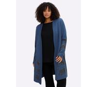 Longstrickjacke SHEEGO, Damen, Gr. 44/46, jeansblau, graphit, gemustert, 50% Viskose, 28% Polyester, 22% Polyamid, geblümt, gemustert, mehrfarbig, Strickjacken Longstrickjacke (78448824-44) jeansblau,