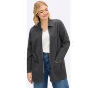 Longstrickjacke SHEEGO, Damen, Gr. 48/50, graphit, meliert, 66% Polyester, 18% Polyacryl, 10% Polyamid, 6% Wolle, unifarben, Strickjacken Longstrickjacke (51438215-48) graphit, meliert