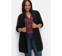 Longstrickjacke SHEEGO, Damen, Gr. 48/50, schwarz, 50% Baumwolle, 50% Polyacryl, unifarben, Strickjacken Longstrickjacke (86593029-48) schwarz