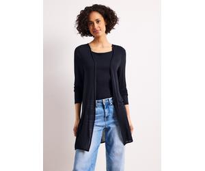 Longstrickjacke STREET ONE, Damen, Gr. 36, shadowed navy, Stoff, 91% Viskose, 9% Elasthan, unifarben, normal ca. Mitte Oberschenkel, ohne Ausschnitt, abgesteppt, Strickjacken Longstrickjacke, aus soft