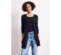 Longstrickjacke STREET ONE, Damen, Gr. 40, shadowed navy, Stoff, 91% Viskose, 9% Elasthan, unifarben, normal ca. Mitte Oberschenkel, ohne Ausschnitt, abgesteppt, Strickjacken Longstrickjacke, aus soft