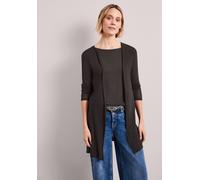 Longstrickjacke STREET ONE, Damen, Gr. 42, schwarz (espresso braun), Stoff, 91% Viskose, 9% Elasthan, unifarben, normal ca. Mitte Oberschenkel, ohne Ausschnitt, abgesteppt, Strickjacken Longstrickjack