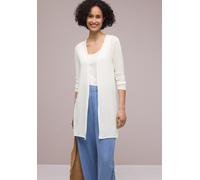Longstrickjacke STREET ONE, Damen, Gr. 44, sanftes weiß, Stoff, 91% Viskose, 9% Elasthan, unifarben, normal ca. Mitte Oberschenkel, ohne Ausschnitt, abgesteppt, Strickjacken Longstrickjacke, aus softe