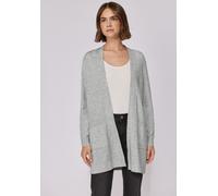 Longstrickjacke STREET ONE STUDIO, Damen, Gr. 34, erdgrau meliert, Feinstrick, 30% Polyester, 27% Polyacryl, 23% Polyamid, 20% Viskose, unifarben, regular fit lang, ohne Ausschnitt, Bündchen, Strickja