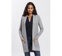 Longstrickjacke TOM TAILOR, Damen, Gr. S (36), grau (silber grau melange), Strick, Obermaterial: 100% Baumwolle, meliert, unifarben, figurumspielend Po-bedeckend, V-Ausschnitt, Bündchen, Strickjacken 