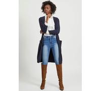 Longstrickjacke VILA "VIRIL LONG L/S KNIT CARDIGAN - NOOS", Damen, Gr. M, blau (dunkelblau), Feinstrick, Obermaterial: 50% Viskose, 27% Nylon, 23% Polyester, meliert, lässig geschnitten knielang, V-Au