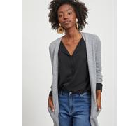 Longstrickjacke VILA "VIRIL LONG L/S KNIT CARDIGAN - NOOS", Damen, Gr. M, grau (medium grau melange), Feinstrick, Obermaterial: 50% Viskose, 27% Nylon, 23% Polyester, meliert, regular fit lang, tiefer