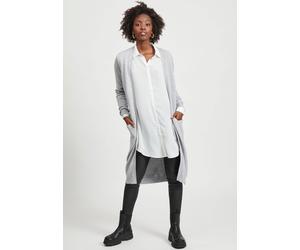 Longstrickjacke VILA "VIRIL LONG L/S KNIT CARDIGAN - NOOS", Damen, Gr. S, grau (hellgrau, meliert), Feinstrick, Obermaterial: 50% Viskose, 27% Nylon, 23% Polyester, lässig geschnitten knielang, V-Auss