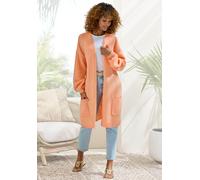 Longstrickjacke VIVANCE, Damen, Gr. 1, pfirsich, Strick, Obermaterial: 77% Polyacryl, 19% Polyester, 4% Elasthan, unifarben, figurumspielend Po-bedeckend, ohne Ausschnitt, Rippstrickbündchen, Strickja