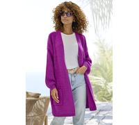 Longstrickjacke VIVANCE, Damen, Gr. 1, lila, Strick, Obermaterial: 77% Polyacryl, 19% Polyester, 4% Elasthan, unifarben, figurumspielend Po-bedeckend, ohne Ausschnitt, Rippstrickbündchen, Strickjacken