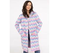 Longstrickjacke ZWILLINGSHERZ "Schalkragen & ZickZack", Damen, Gr. S/M, blau (hellblau), Strick, Obermaterial: 50% Viskose, 27% Polyester, 23% Nylon, mehrfarbig, bequem ca. Mitte Knie, V-Ausschnitt, g