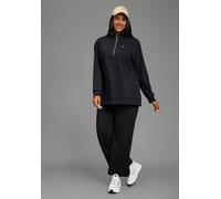 Longsweatshirt LAURA SCOTT CURVE "Große Größen", Damen, Gr. 56/58, schwarz, angeraute Sweatware, Obermaterial: 60% Baumwolle, 40% Polyester, unifarben, Basic, lässig geschnitten hüftbedeckend, Rippbün