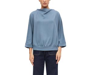 Longsweatshirt S.OLIVER BLACK LABEL, Damen, Gr. 48, blau (blau smoke), Web, Obermaterial: 50% Viskose, 44% Polyester, 6% Elasthan, unifarben, bequem hüftbedeckend, Rundhals, Bündchen, Sweatshirts, Shi