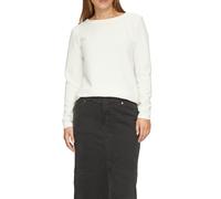 Longsweatshirt S.OLIVER, Damen, Gr. 44, beige (ecru), Sweatware, Obermaterial: 96% Polyester, 4% Elasthan, Crinkleoptik, regular fit taillenbedeckt, Rundhals, gerader Abschluss, Sweatshirts Longsweats