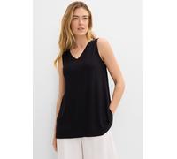 Longtop BONPRIX, Damen, Gr. 48/50 (XL), schwarz, Jersey, Obermaterial: 95% Viskose, 5% Elasthan, unifarben, A-Linie ca. Mitte Oberschenkel, V-Ausschnitt, Tops, A-Linie, V-Ausschnitt, aus Viskose und E