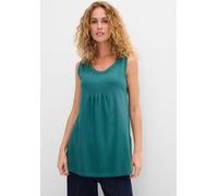 Longtop BONPRIX "Long-Top", Damen, Gr. 44/46 (L), petrol, Jersey, Obermaterial: 100% Baumwolle, unifarben, loose fit Po-bedeckend, Rundhals, Tops Longtop, mit elegantem Faltendetail, lockere Passform,