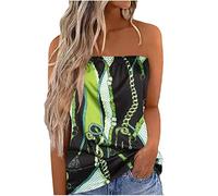 Longtop Mit Spitze Weisse Tshirts Crop Tops Damen Sommer Retro Aufdruck Sexy Tanktops Schulterfrei ÄRmellos Basic Weste FüR Frauen LäSsig Tunika Slim (GrüN, XXL)