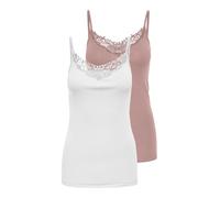 Longtop ONLY "ONLLULU LACE SINGLET 2PACK CS JRS", Damen, Gr. S, adobe rose pack:weiß, Jersey, Obermaterial: 100% Baumwolle, unifarben, hüftlang, V-Ausschnitt, Tops (56873625-S) adobe rose pack:weiß