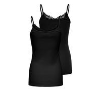 Longtop ONLY "ONLLULU LACE SINGLET 2PACK CS JRS", Damen, Gr. S, schwarz pack:schwarz, Jersey, Obermaterial: 100% Baumwolle, unifarben, hüftlang, V-Ausschnitt, Tops (33050212-S) schwarz pack:schwarz