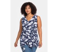 Longtop SHEEGO BY JOE BROWNS, Damen, Gr. 56, blau (blau bedruckt), 95% Viskose, 5% Elasthan, Spitze:100% Baumwolle, geblümt, gemustert, V-Ausschnitt, Tops (43550403-56) blau bedruckt