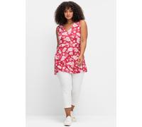 Longtop SHEEGO BY JOE BROWNS, Damen, Gr. 58, rot (rot, gemustert), 95% Viskose, 5% Elasthan, Spitze:100% Baumwolle, geblümt, gemustert, V-Ausschnitt, Tops (82227741-58) rot, gemustert