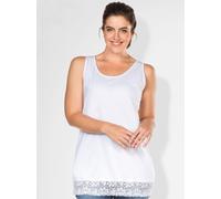 Longtop SHEEGO, Damen, Gr. 44, weiß, 100% Baumwolle, Spitze am Saum:10% Elasthan, 90% Polyester, unifarben, Rundhals, Tops (49449821-44) weiß