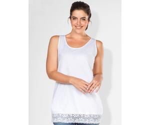 Longtop SHEEGO, Damen, Gr. 48, weiß, 100% Baumwolle, Spitze am Saum:10% Elasthan, 90% Polyester, unifarben, Rundhals, Tops (49449821-48) weiß