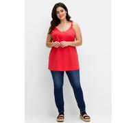 Longtop SHEEGO, Damen, Gr. 50, rot (hummer), 100% Baumwolle, unifarben, V-Ausschnitt, Tops (29292629-50) hummer