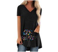 Longtops Damen Lang Kurzarm Lässig Blusen Longbluse Oberteile für Leggings Sommer Große Größen Damenblusen Longshirt Elegant Grosse Grössen Bluse Damenbluse Lange Sommerbluse Sexy Bunt Tunika Oberteil