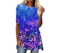 Longtops Damen Lang Kurzarm Lässig Blusen Longbluse Oberteile für Leggings Sommer Große Größen Damenblusen Longshirt Elegant Grosse Grössen Bluse Damenbluse Lange Sommerbluse Sexy Bunt Tunika Oberteil