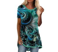 Longtops Damen Lang Kurzarm Lässig Blusen Longbluse Oberteile für Leggings Sommer Große Größen Damenblusen Longshirt Elegant Grosse Grössen Bluse Damenbluse Lange Sommerbluse Sexy Bunt Tunika Oberteil