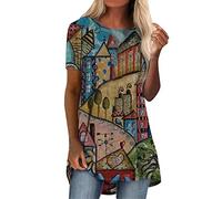 Longtops Damen Lang Kurzarm Lässig Blusen Longbluse Oberteile für Leggings Sommer Große Größen Damenblusen Longshirt Elegant Grosse Grössen Bluse Damenbluse Lange Sommerbluse Sexy Bunt Tunika Oberteil