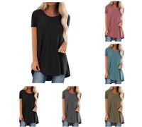 Longtops Damen Lang Kurzarm Lässig Blusen Longbluse Oberteile für Leggings Sommer Große Größen Damenblusen Longshirt Elegant Grosse Grössen Bluse Damenbluse Lange Sommerbluse Sexy Bunt Tunika Oberteil