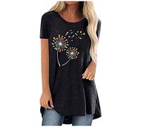 Longtops Damen Lang Kurzarm Lässig Blusen Longbluse Oberteile für Leggings Sommer Große Größen Damenblusen Longshirt Elegant Grosse Grössen Bluse Damenbluse Lange Sommerbluse Sexy Bunt Tunika Oberteil