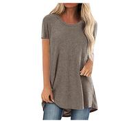 Longtops Damen Lang Kurzarm Lässig Blusen Longbluse Oberteile für Leggings Sommer Große Größen Damenblusen Longshirt Elegant Grosse Grössen Bluse Damenbluse Lange Sommerbluse Sexy Bunt Tunika Oberteil