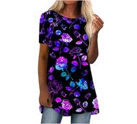 Longtops Damen Lang Kurzarm Lässig Blusen Longbluse Oberteile für Leggings Sommer Große Größen Damenblusen Longshirt Elegant Grosse Grössen Bluse Damenbluse Lange Sommerbluse Bunt Oberteil