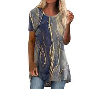 Longtops Damen Lang Kurzarm Lässig Blusen Longbluse Oberteile für Leggings Sommer Große Größen Damenblusen Longshirt Elegant Grosse Grössen Bluse Damenbluse Lange Sommerbluse Sexy Bunt Tunika Oberteil