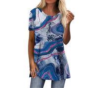 Longtops Damen Lang Kurzarm Lässig Blusen Longbluse Oberteile für Leggings Sommer Große Größen Damenblusen Longshirt Elegant Grosse Grössen Bluse Damenbluse Lange Sommerbluse Sexy Bunt Tunika Oberteil