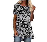 Longtops Damen Lang Kurzarm Lässig Blusen Longbluse Oberteile für Leggings Sommer Große Größen Damenblusen Longshirt Elegant Grosse Grössen Bluse Damenbluse Lange Sommerbluse Sexy Bunt Tunika Oberteil