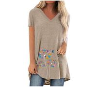 Longtops Damen Lang Kurzarm Lässig Blusen Longbluse Oberteile für Leggings Sommer Große Größen Damenblusen Longshirt Elegant Grosse Grössen Bluse Damenbluse Lange Sommerbluse Sexy Bunt Tunika Oberteil