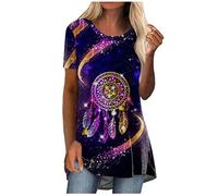 Longtops Damen Lang Kurzarm Lässig Blusen Longbluse Oberteile für Leggings Sommer Große Größen Damenblusen Longshirt Elegant Grosse Grössen Bluse Damenbluse Lange Sommerbluse Bunt Oberteil