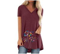 Longtops Damen Lang Kurzarm Lässig Blusen Longbluse Oberteile für Leggings Sommer Große Größen Damenblusen Longshirt Elegant Grosse Grössen Bluse Damenbluse Lange Sommerbluse Sexy Bunt Tunika Oberteil