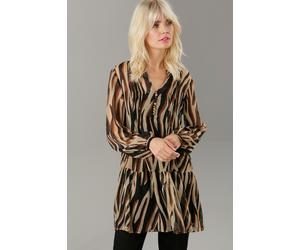Longtunika ANISTON SELECTED, Damen, Gr. 38, braun (schwarz, braun, hellbraun), Chiffon, Obermaterial: 100% Polyester. Futter: 100% Polyester, bedruckt, gemustert, transparent, lässig geschnitten ca. M