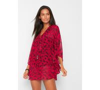 Longtunika BONPRIX, Damen, Gr. 48/50 (XL), rot (chillirot, schwarz floral), Obermaterial: 100% Polyester, loose fit, Tuniken Longtunika, aus Chiffon, weiter kastiger Schnitt (49283367-48) chillirot, s
