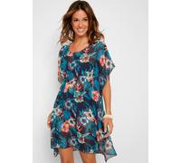 Longtunika BONPRIX, Damen, Gr. 52/54 (XXL), blau (dunkelblau, türkis floral), Obermaterial: 100% Polyester, loose fit, Tuniken Longtunika, lockere Passform, mit elastischem Bund auf der Taille, aus Po