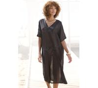 Longtunika LASCANA, Damen, Gr. 34, schwarz, Chiffon, Obermaterial: 100% Polyester, leicht transparent, unifarben, figurumspielend kniebedeckend, tiefer V-Ausschnitt, Tuniken Longtunika, aus leichter C