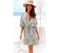 Longtunika S.OLIVER, Damen, Gr. 34, schwarz (creme, schwarz), Crêpe, Obermaterial: 100% Viskose, bedruckt, figurumspielend ca. Mitte Oberschenkel, tiefer V-Ausschnitt, weit, Tuniken Longtunika, aus ge