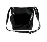 LONI Damen Umhängetasche Lack mit Reißverschluss, Schwarz - Schwarz - Größe: Medium