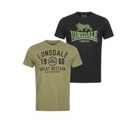 Lonsdale Herren Bangor Double Pack T Shirt, Black/Olive, XL EU